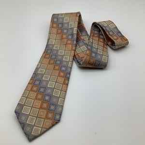 Michael Kors Mens Gold and Blue 100% Silk‎ Neck Tie Geometric Pattern 61 in